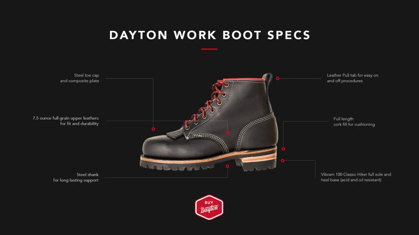 Dayton work boot specs section