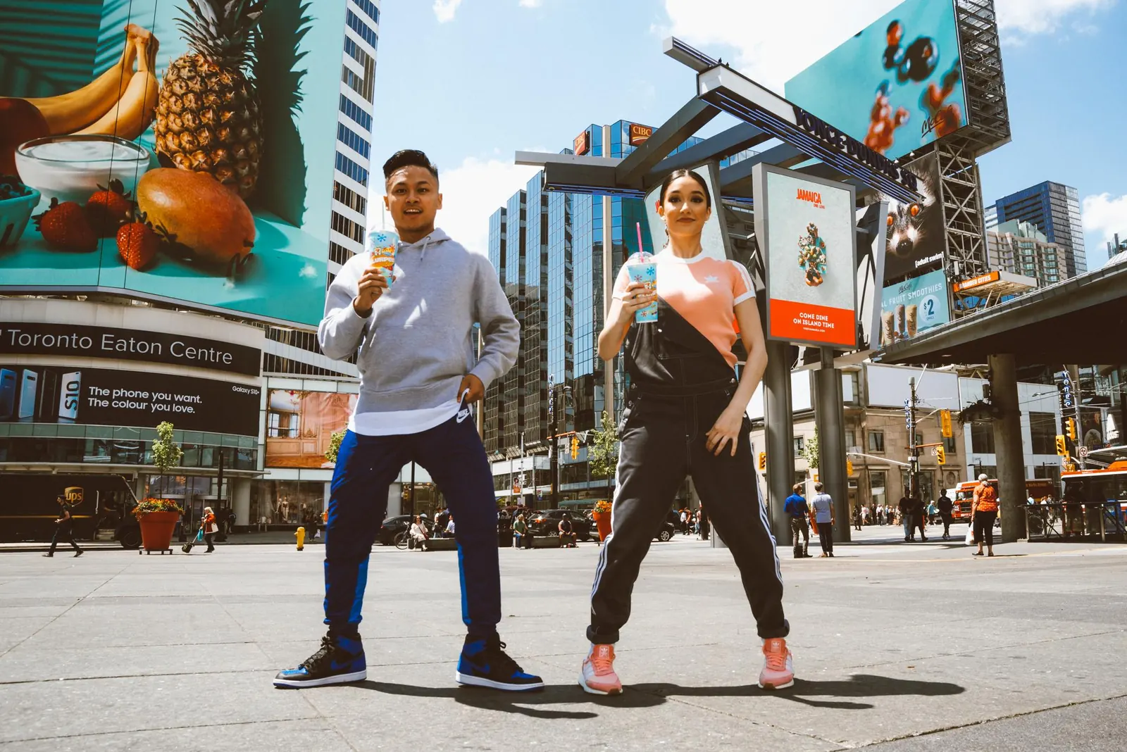 Dancers performing The Slurp in a city square