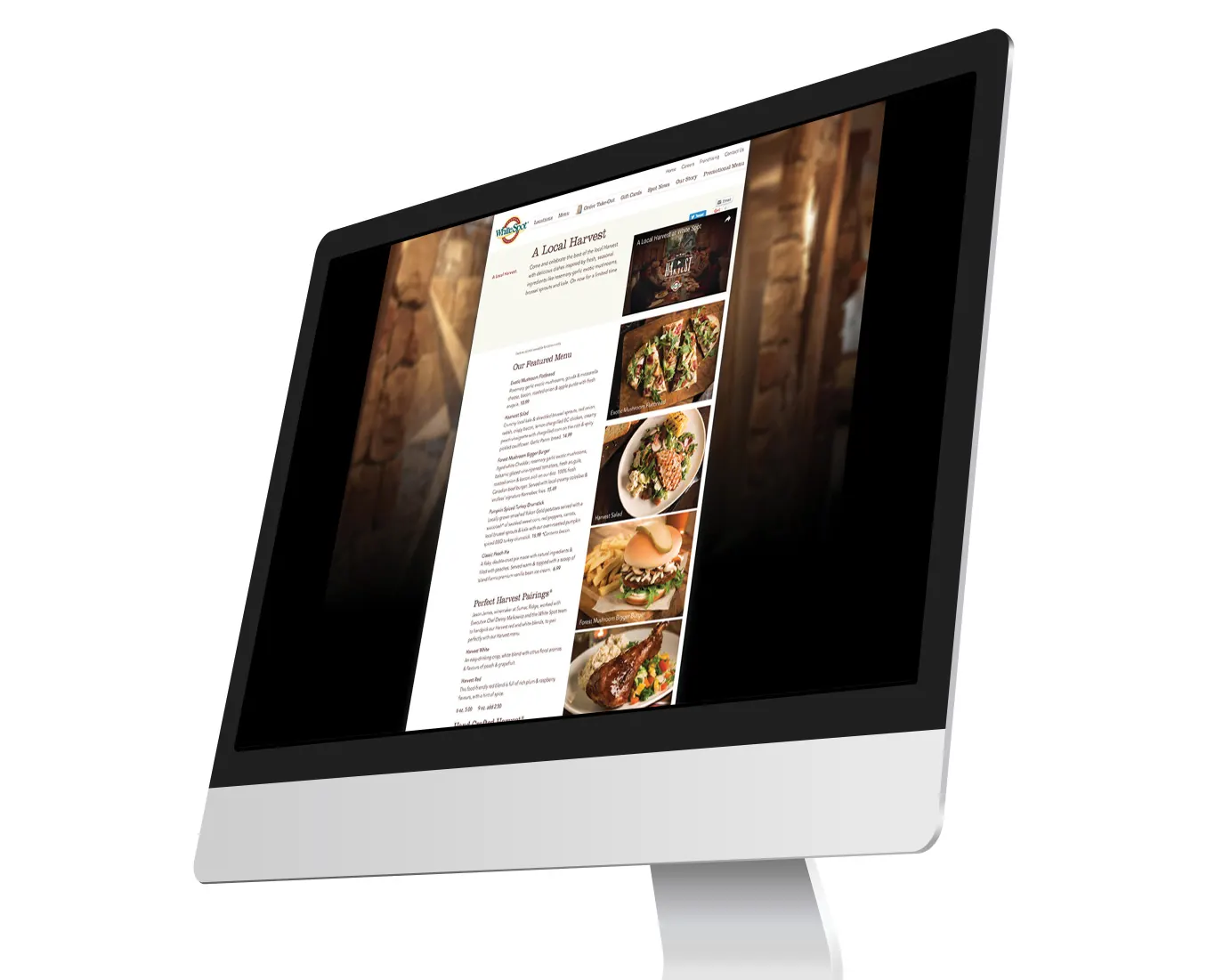White Spot menu page on a desktop screen
